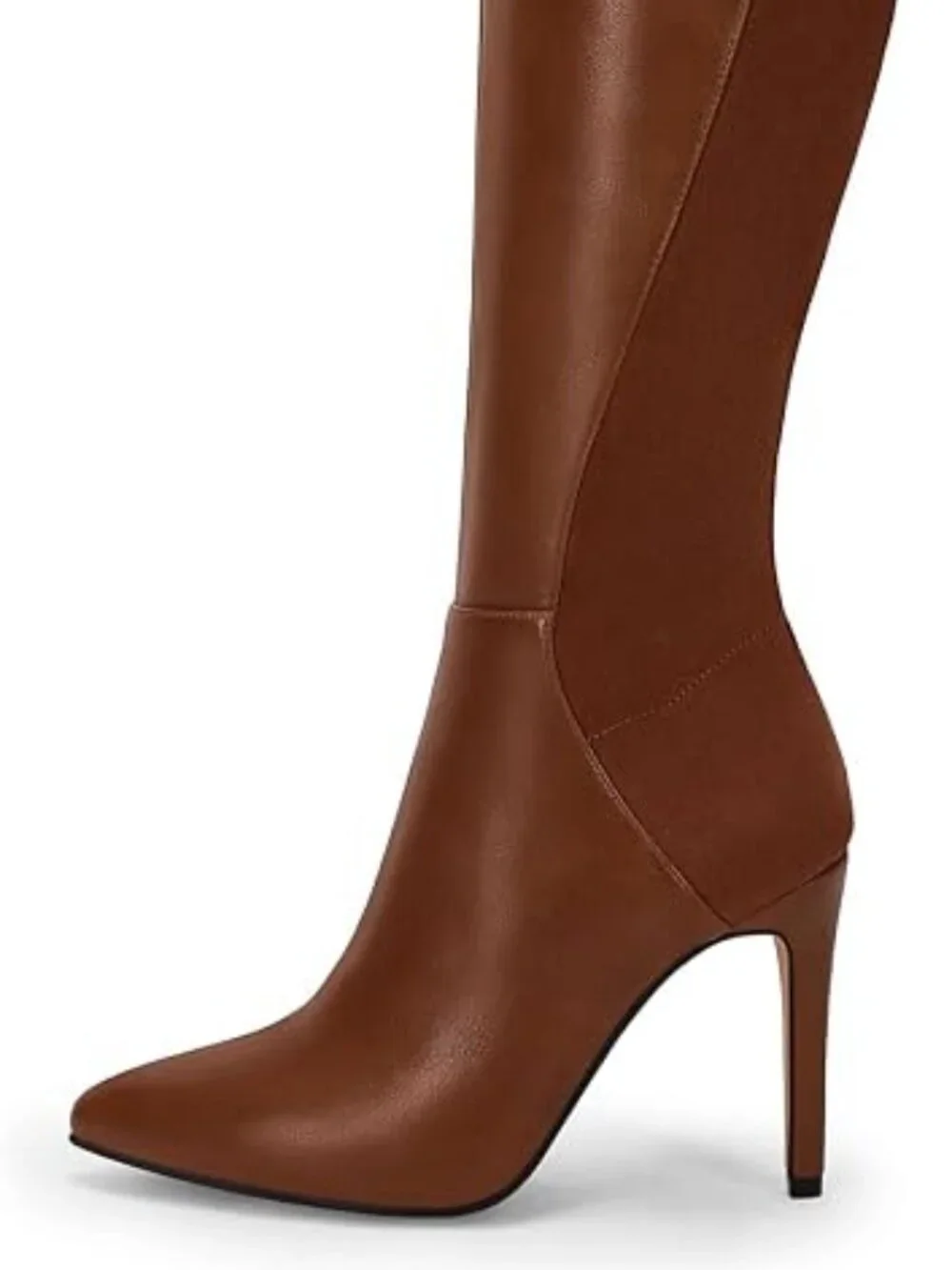 Women's Brown Faux Leather Comfortable Zipper Sexy Pointed Toe Knee High Boots